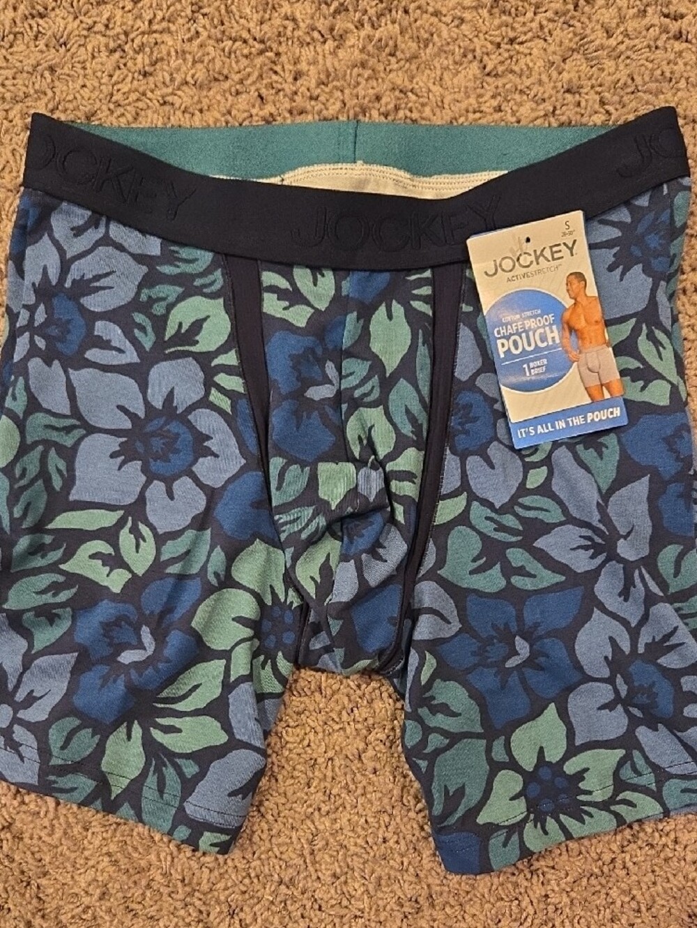 Jockey Men’s Blue Floral Boxer Briefs with Dark Trim - Picture 2 of 3